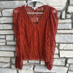 Haute Monde Lace V-Neck Blouse in Rust